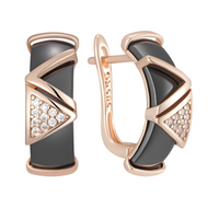 585 Rose Gold Colour Drop Earrings for Women, Copper Metal Black Ceramic 1297