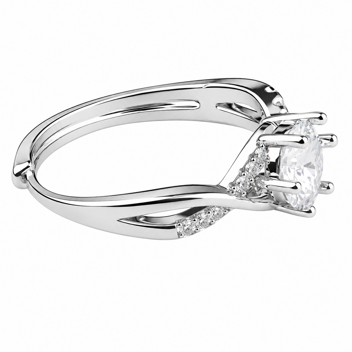 Adjustable Zircon Engagement Ring Round Brilliant Solitaire Twisted Cross 1659