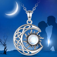 Sun and Moon Pendant Necklace Women, Imitation Opal Stone, Aesthetic Boho B130