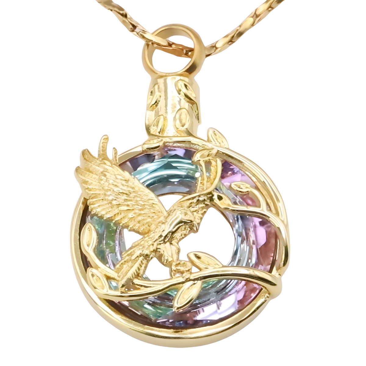 Gold Pink Eagle Pendant Necklace Snake Chain Unisex Religious Style Claw B200