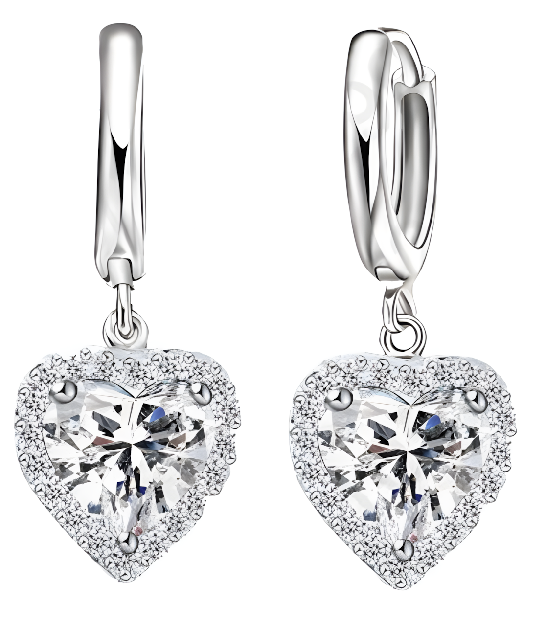 Heart Halo Necklace & Earrings Set -Sparkling Heart Pendant with Halo Cubic 1485