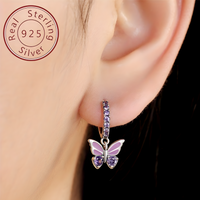 Sterling Silver Butterfly Dangle Earrings for Women 925 Silver Purple Zircon 845