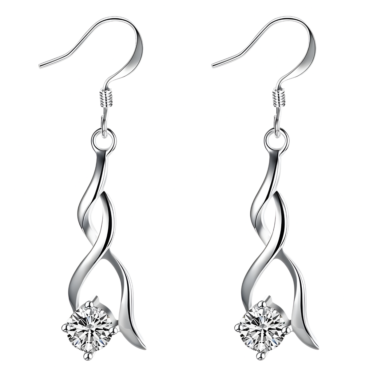 Elegant Twist Drop Earrings For Women Rhodium-Plated Alloy Cubic Zirconia 1464