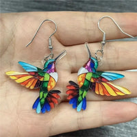 Acrylic Hummingbird Earrings – Bright Multicolour Bird Dangle Style 1235