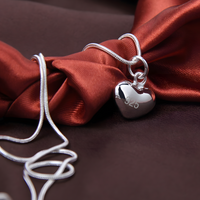 925 Silver-Plated Alloy Heart Pendant Necklace Women Polished Puff Heart 859