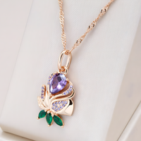 Rose Gold Plated Copper Pendant Necklace for Women with Purple Zircon Heart 1259