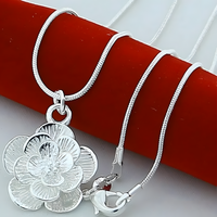 Rose Flower Pendant Necklace for Women–Copper Alloy with 925 Silver Plating 1201