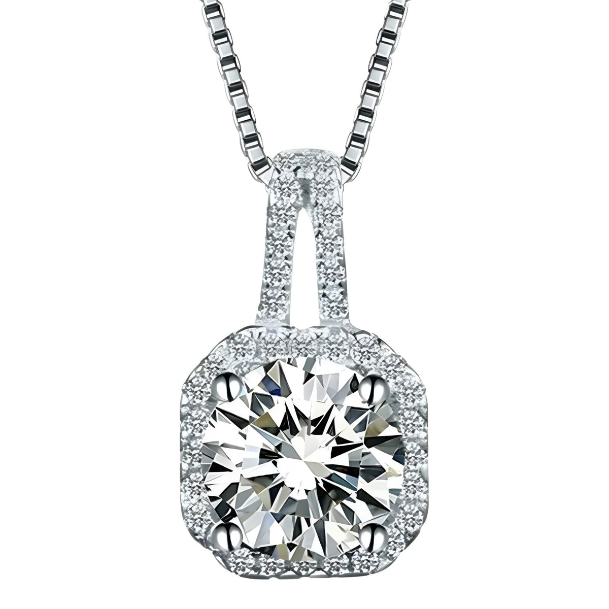 925 Sterling Silver AAA Zircon Square Pendant Necklaces Exquisite Crystal 264