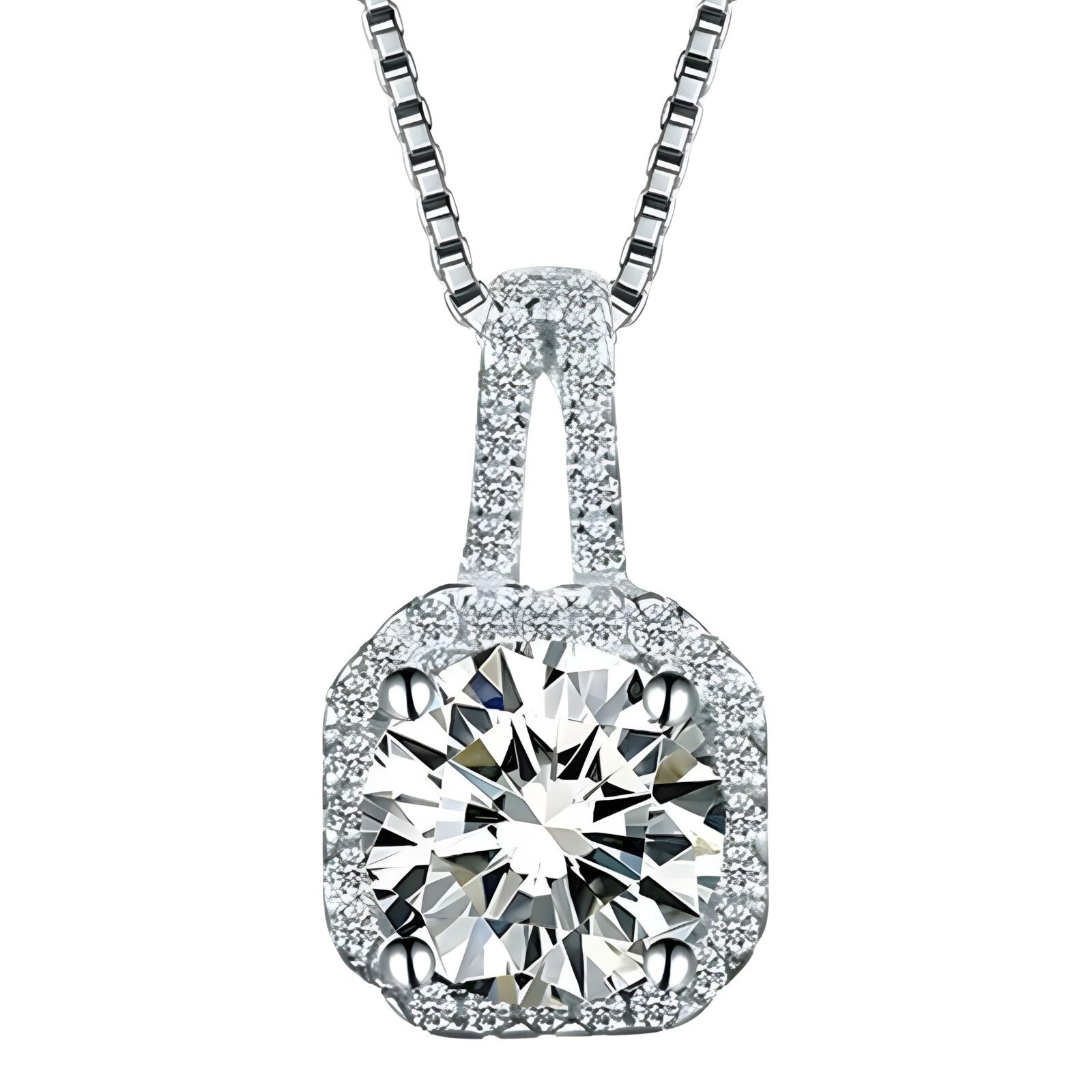 925 Sterling Silver AAA Zircon Square Pendant Necklaces Exquisite Crystal 264