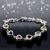 Adjustable Heart Crystal Charm Bracelet 20cm Silver Tone Multicolour Heart 1734