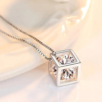 Hollow Cubic Shape Pendant Necklace Inlaid Shiny Zircon Pendant Necklace 71