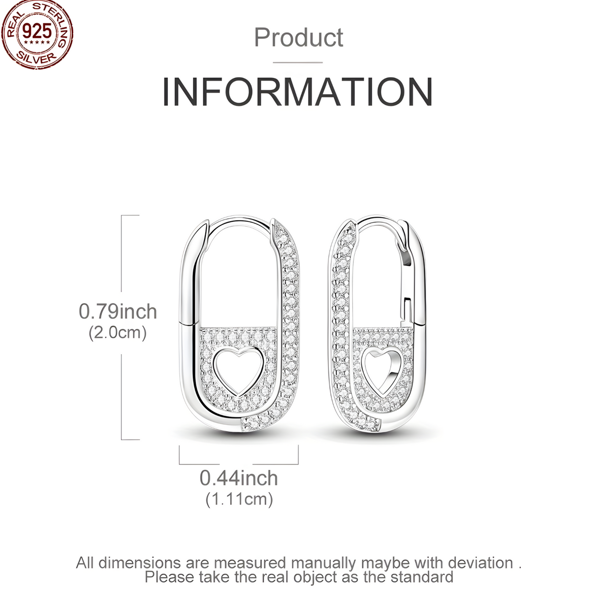 925 Sterling Silver Heart Cutout Hoop Earrings Women – Real Silver U-Shape 809