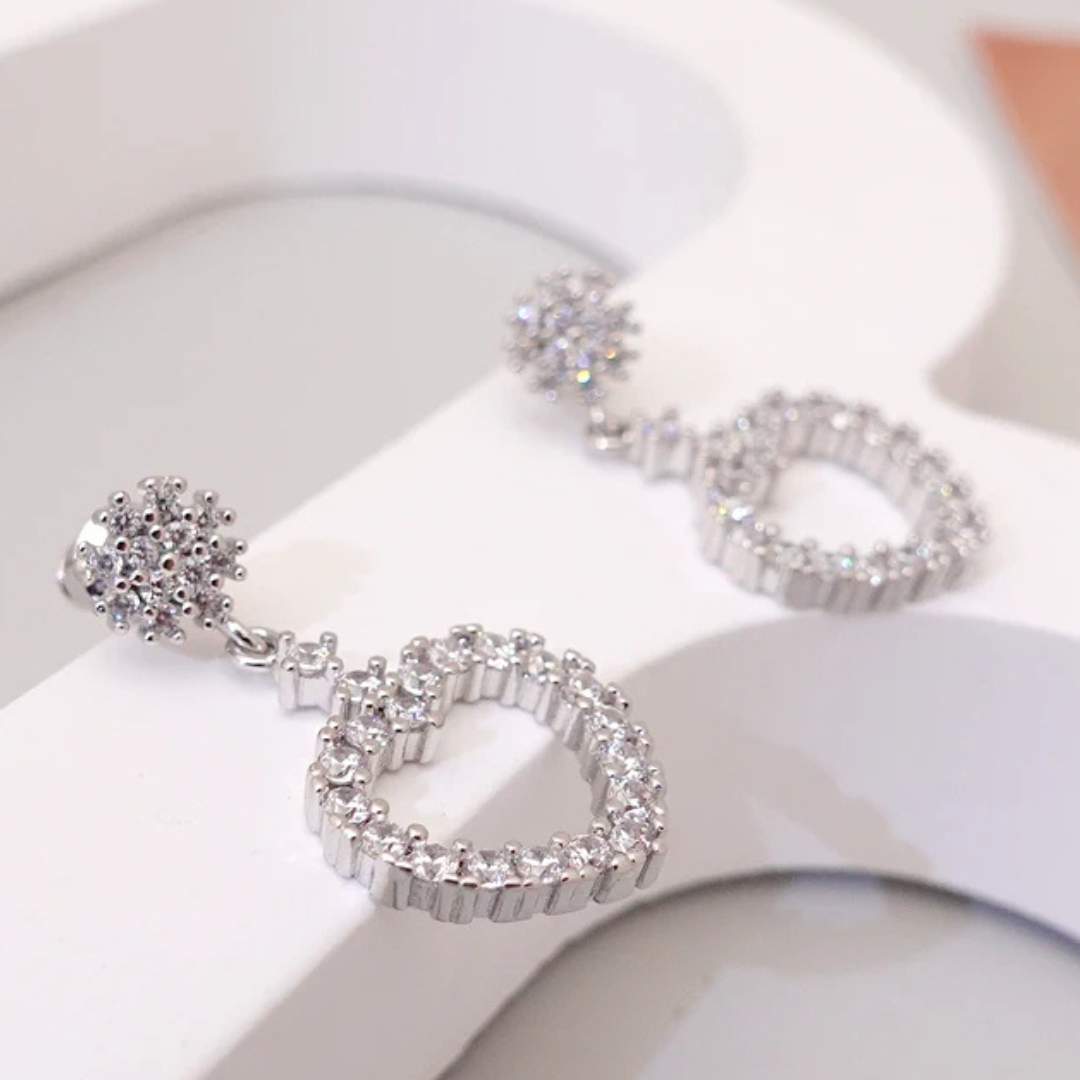 Dazzling Heart Drop Earrings Women Sterling Silver 925, Sparkling CZ Crystal 298