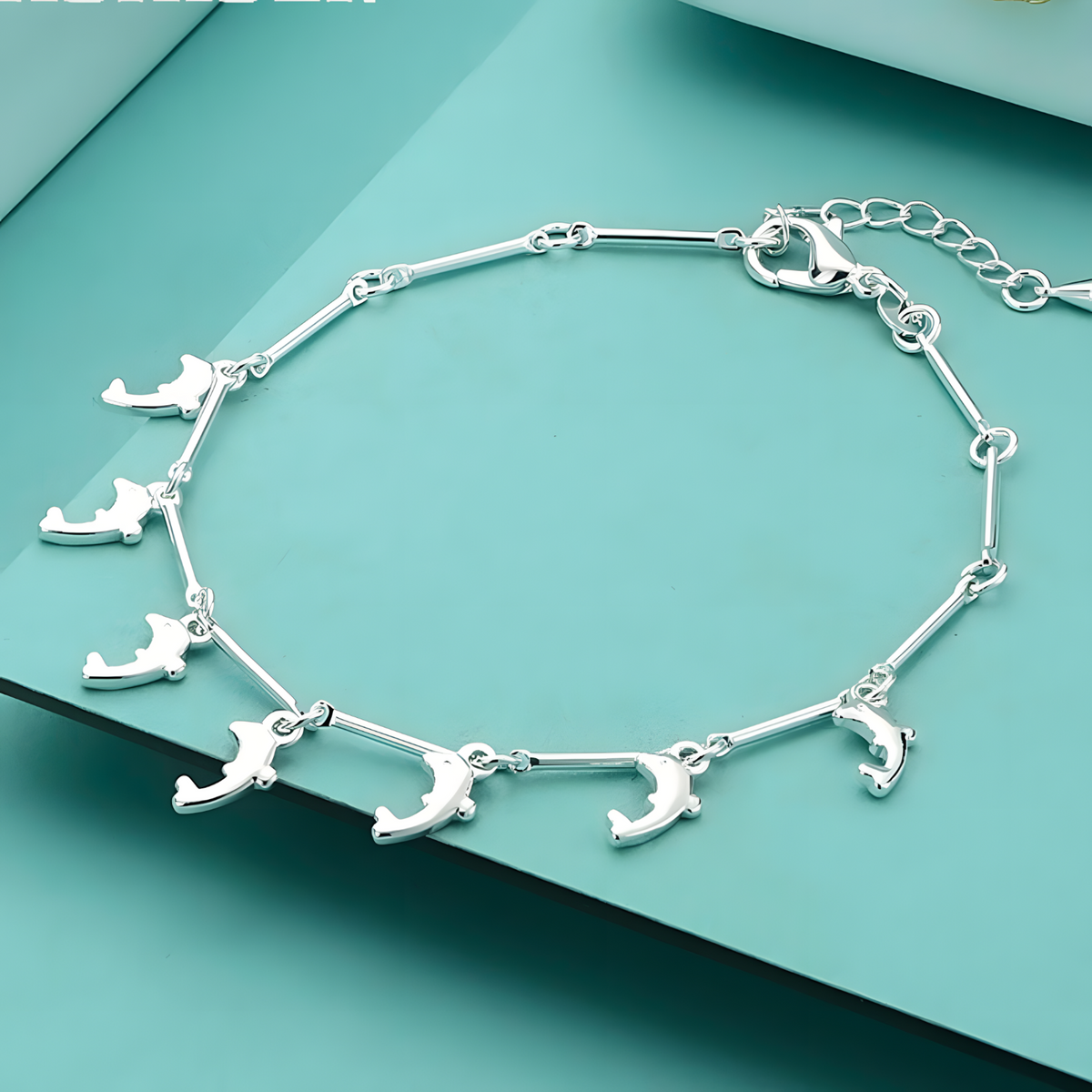 Dolphin Charm Bracelet, Adjustable Bar Link Chain Bracelet, Ocean Animal 1801