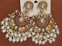 Elegant Bollywood Inspired Gold Kundan Earrings - Traditional Indian Jewelry 216