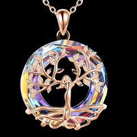 Rose Gold Celtic Tree of Life Necklace with Iridescent Crystal | Family Love B79