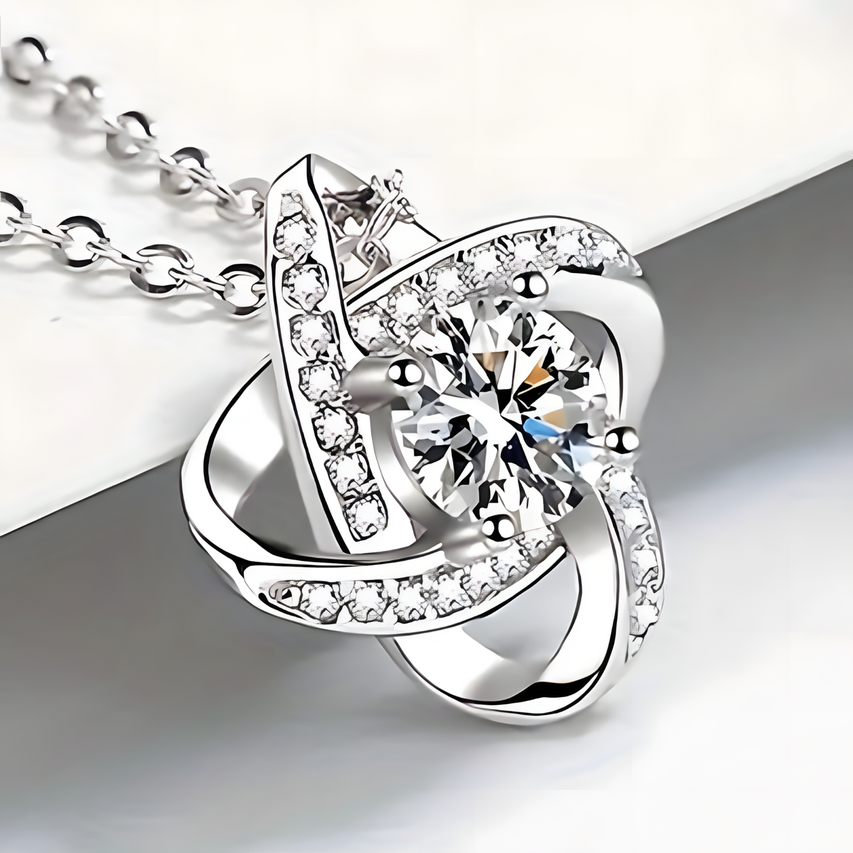 Vintage Style Cubic Zirconia Love Knot Necklace for Mom, Zinc Allo (No box) B187