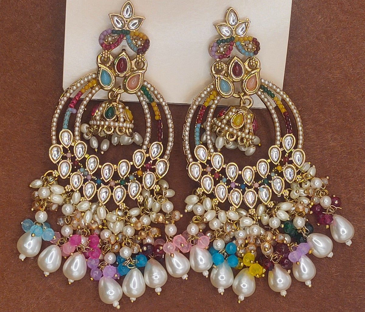 Elegant Bollywood Inspired Gold Kundan Earrings - Traditional Indian Jewelry 198