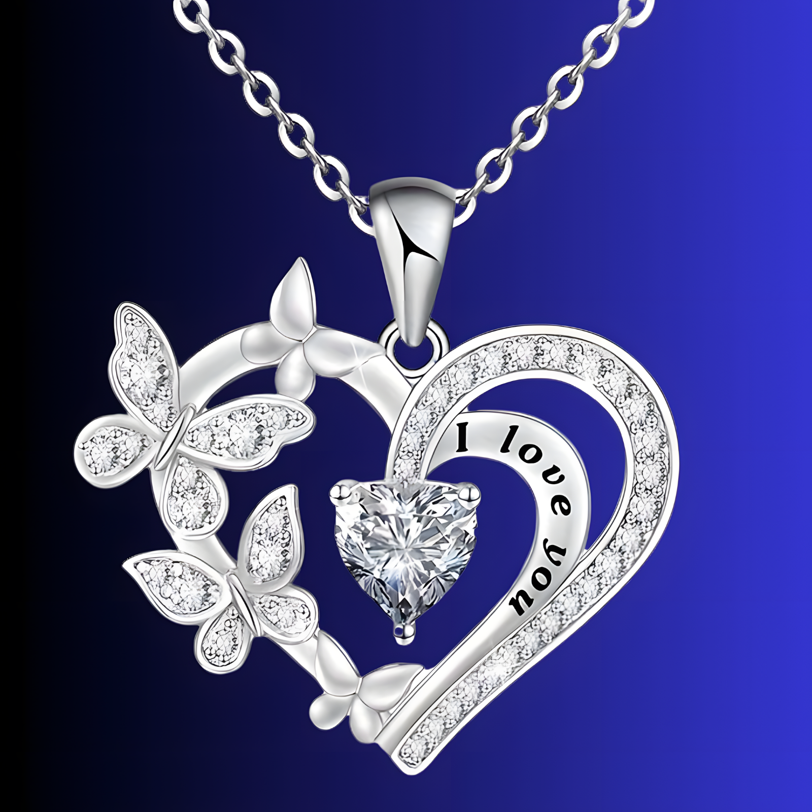 Unified Jewellery "I Love You" Heart Butterfly Crystal Silver Pendant Gift B17