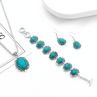 Vintage Turquoise Jewelry Set Women Necklace Bracelet Earrings Blue Stone B265