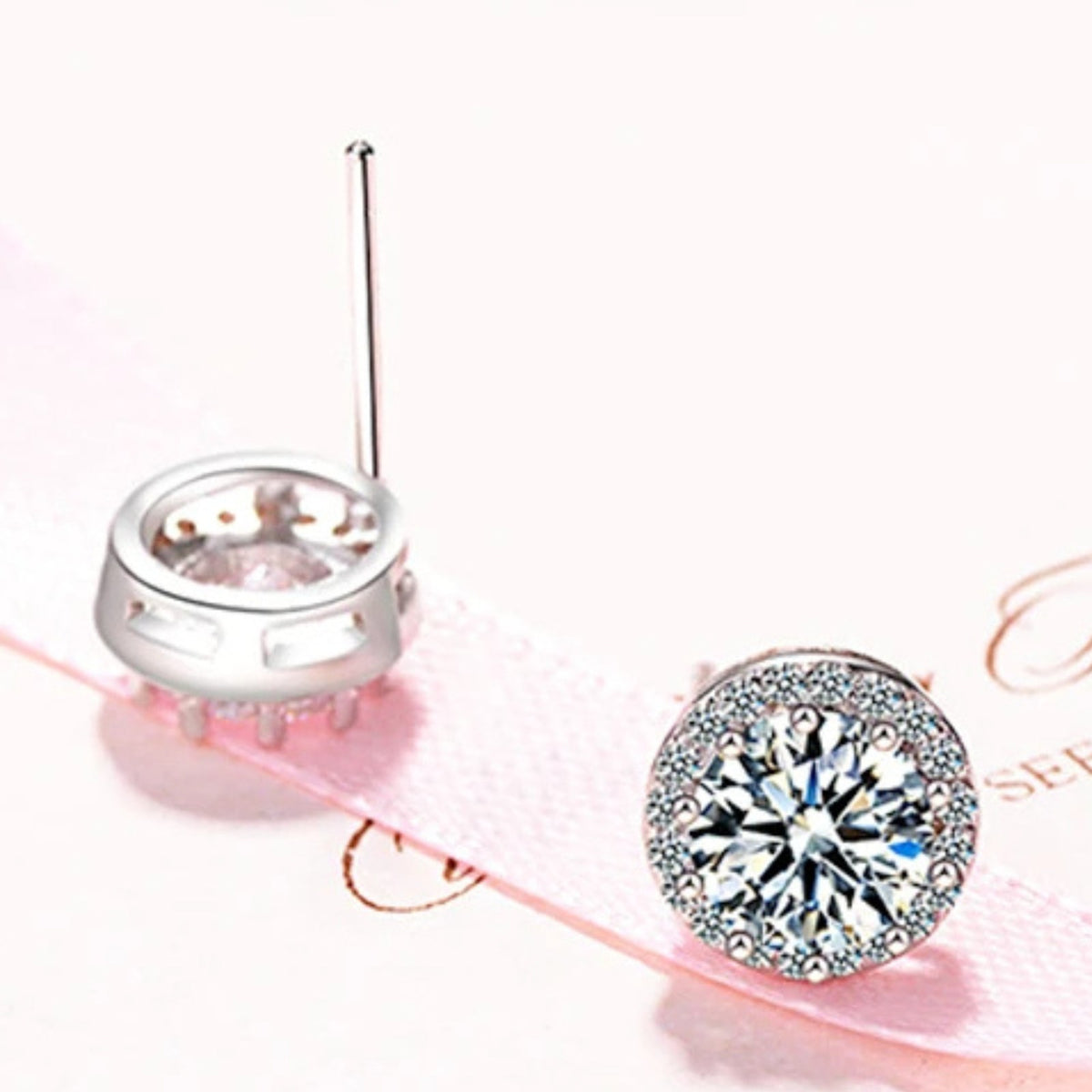 Sterling Silver AAA Zircon Halo Stud Earrings, 10mm Round Brilliant Cut 347