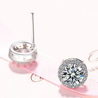 Sterling Silver AAA Zircon Halo Stud Earrings, 10mm Round Brilliant Cut 347