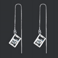 925 Silver-Plated Geometric Cube Zircon Drop Earrings Women Sparkling Round 924