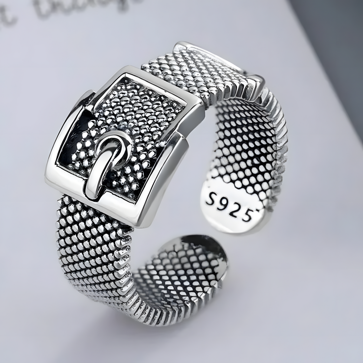 925 Sterling Silver Belt Buckle Ring; Adjustable Wide Band Statement Ring 490