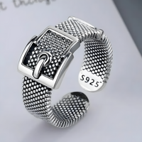 925 Sterling Silver Belt Buckle Ring; Adjustable Wide Band Statement Ring 490