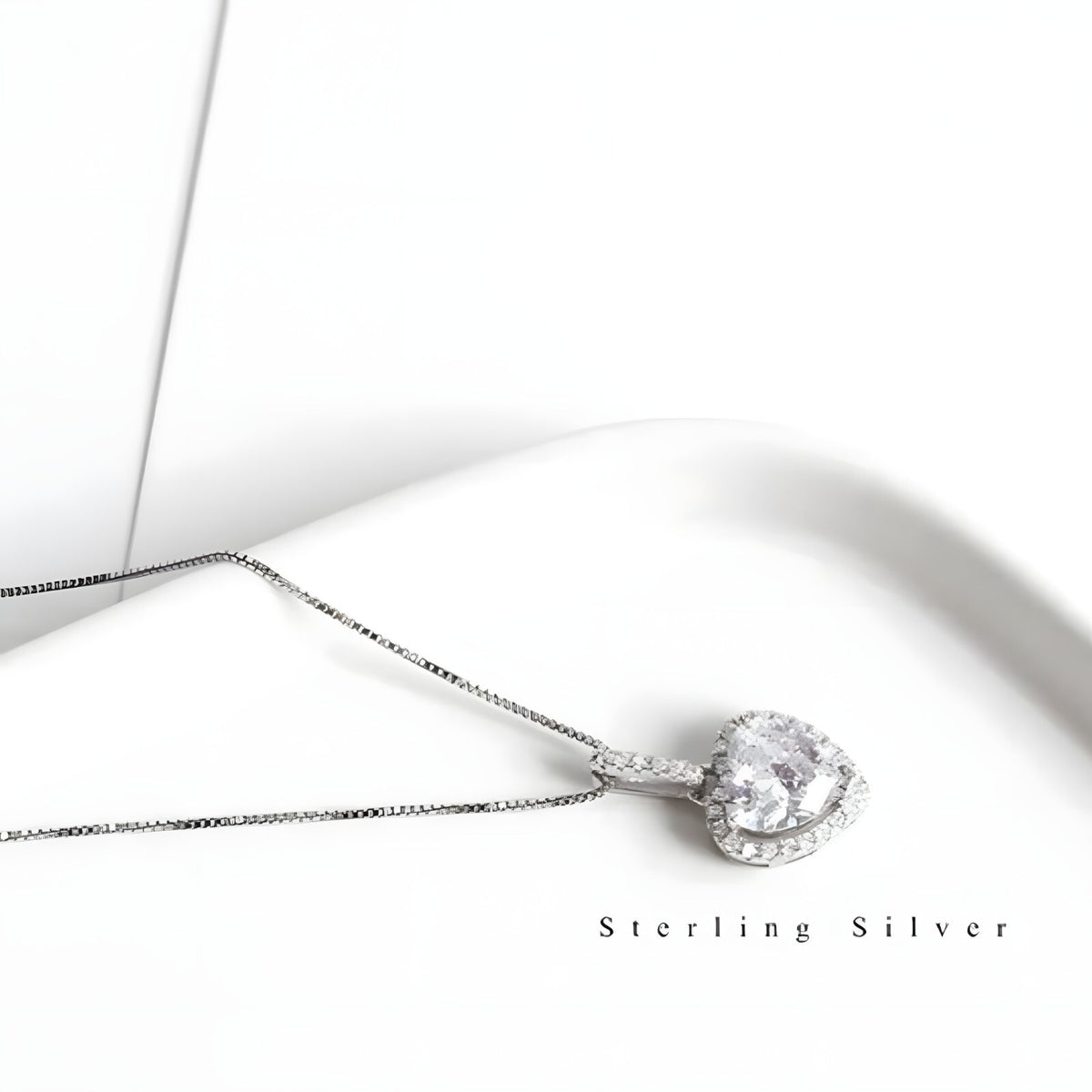 925 Sterling Silver Heart Pendant Necklace AAA Cubic Zirconia Charm Jewelry  275