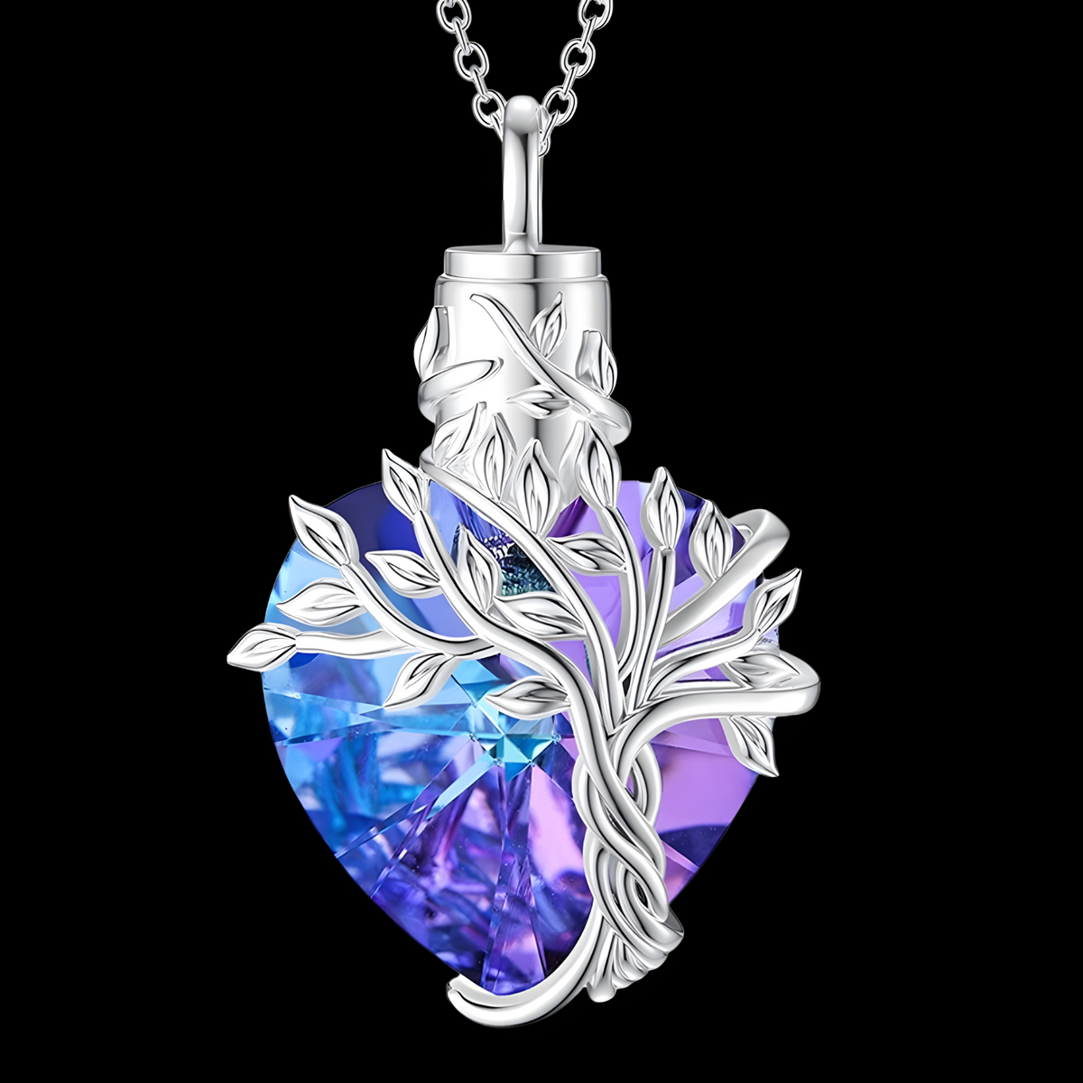 Tree of Life Heart Crystal Pendant Necklace for Women – Blue Purple Charm B71