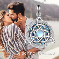Trinity Knot Moonstone Necklace for Women – Celtic Pendant with Opal Style B136