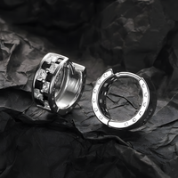 925 Sterling Silver Huggie Hoop Earrings Women Black & White Zircon Inlay 318