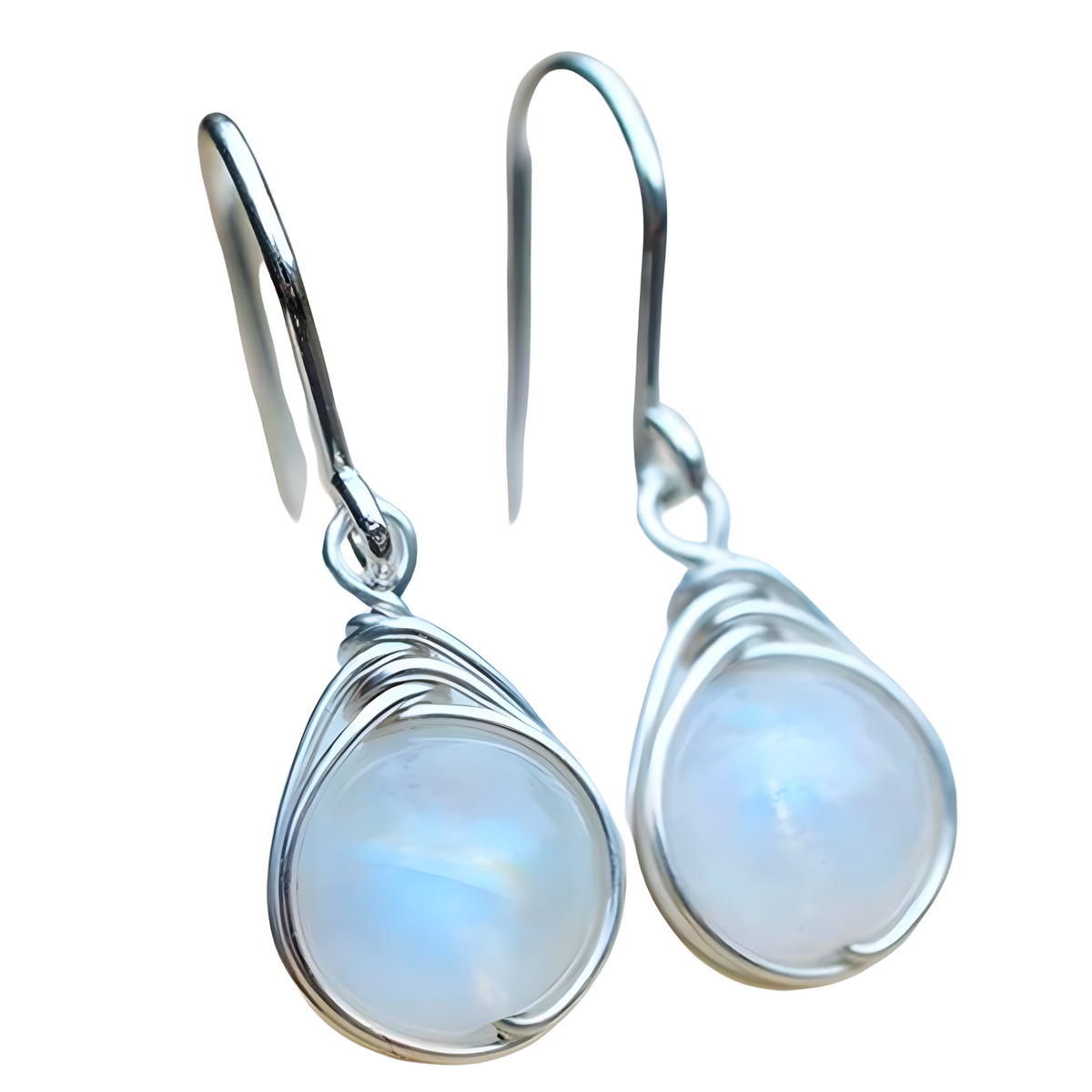 Moonstone Teardrop Drop Earrings For Women - Rhodium-Plated Alloy Dangle 1459