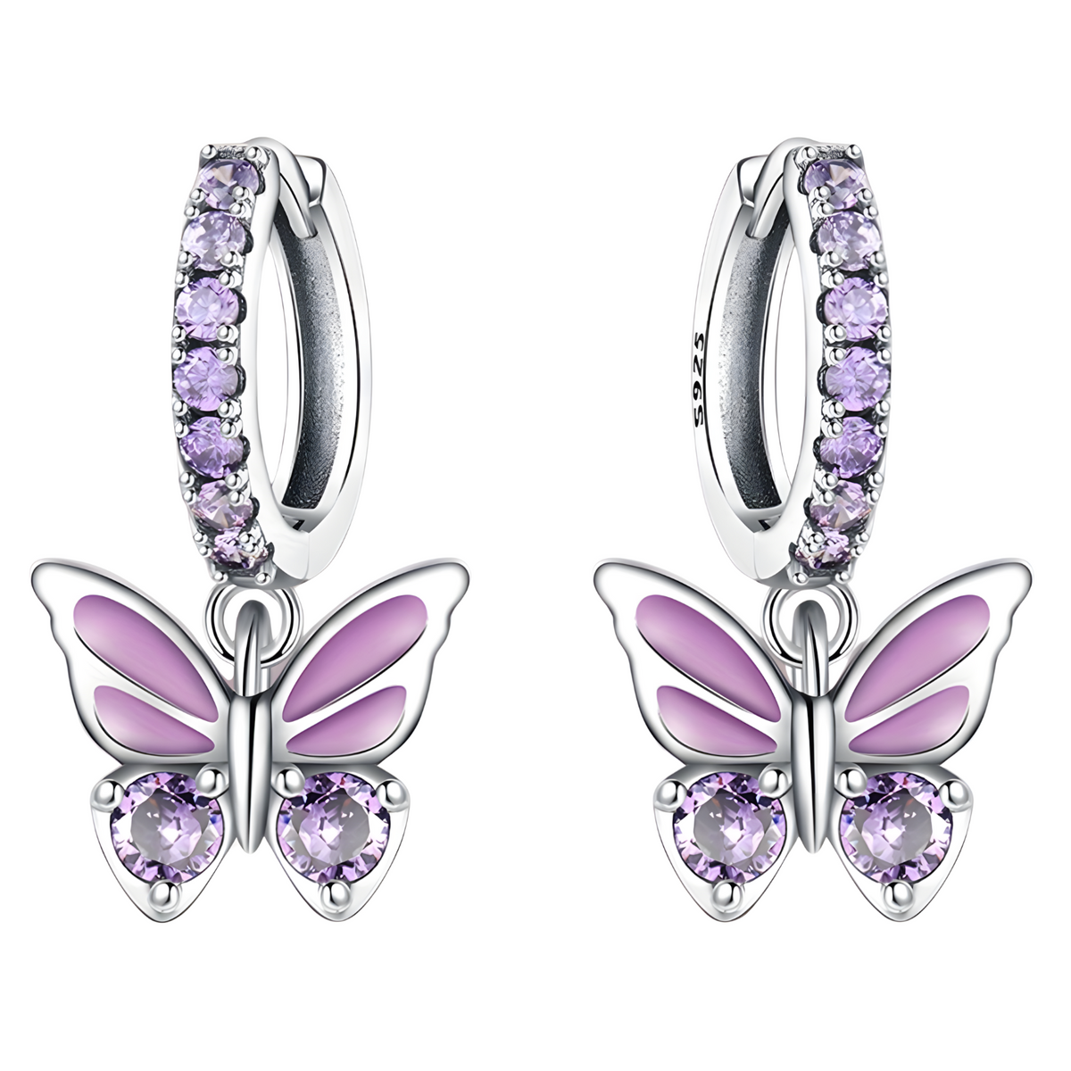 Sterling Silver Butterfly Dangle Earrings for Women 925 Silver Purple Zircon 845