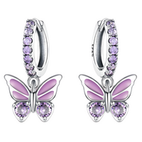 Sterling Silver Butterfly Dangle Earrings for Women 925 Silver Purple Zircon 845