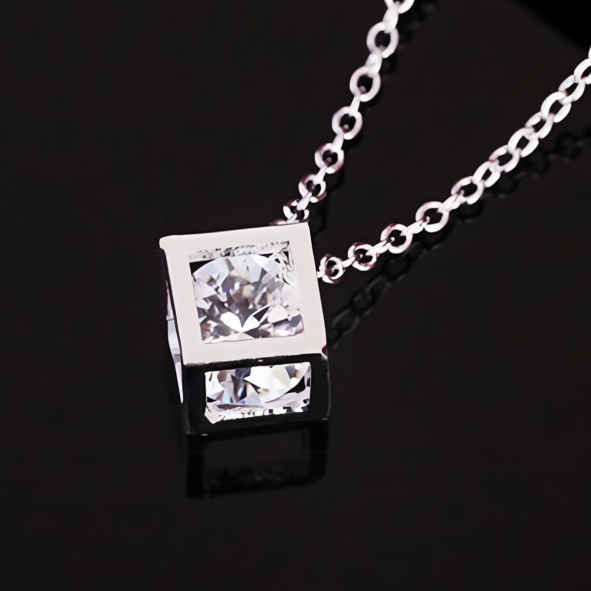 Silver-Plated Geometric Cube Necklace Women – Zircon Crystal Pendant, Link 839