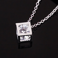 Silver-Plated Geometric Cube Necklace Women – Zircon Crystal Pendant, Link 839