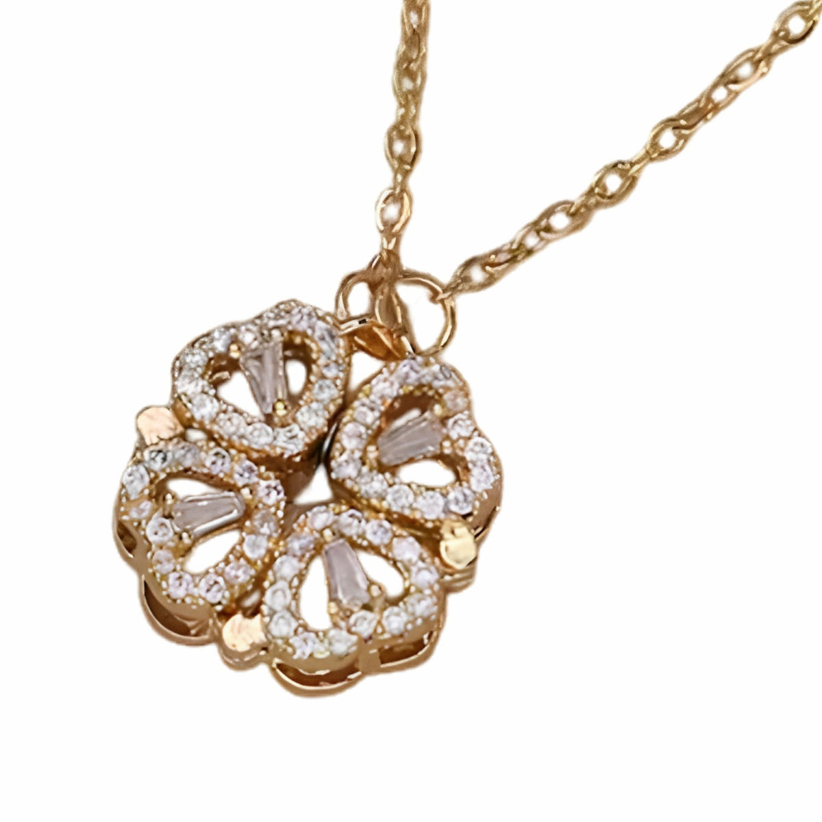 Luxury Gold Four Leaf Clover Pendant Necklace For Women Openable Crystal 1696