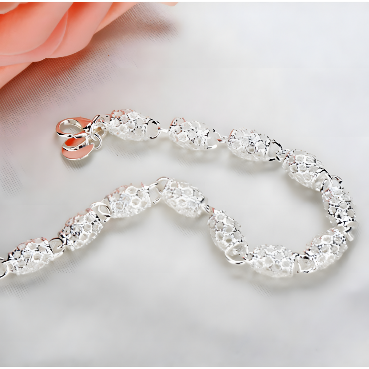 Sparkling Round Bead Bracelet For Women Silver Colour Adjustable Lobster 1763