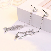 Exquisite Cat & Fishbone Mismatch Drop Earrings Women Sparkling CZ Accents 297