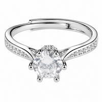 Adjustable Women Wedding Engagement Ring Round Brilliant Zircon Solitaire 1660