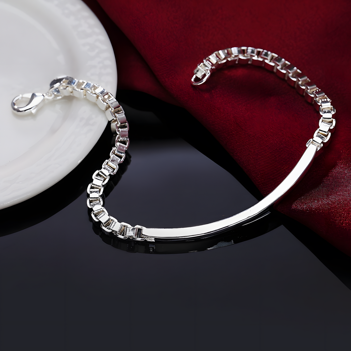 925 Sterling Silver 4mm Box Chain Bracelet For Women Men Wedding Engagement 1758