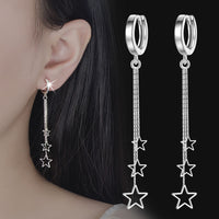 Silver Gold-Plated Star Drop Hoop Earrings Women – Long Dangle Chain Earring 920