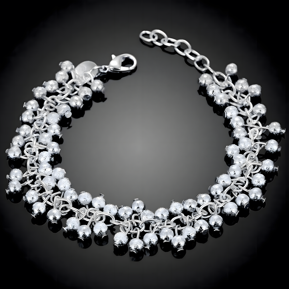 Women's Silver Color Beaded Cluster Bracelet Trendy Chain Link Copper Metal 644