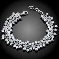 Women's Silver Color Beaded Cluster Bracelet Trendy Chain Link Copper Metal 644