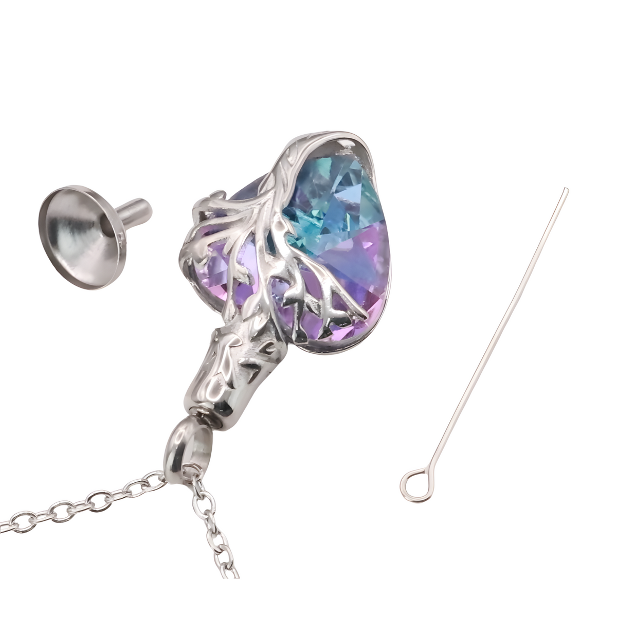 Heart Tree of Life Urn Necklace Crystal Funnel Filler 316L Stainless Steel B207