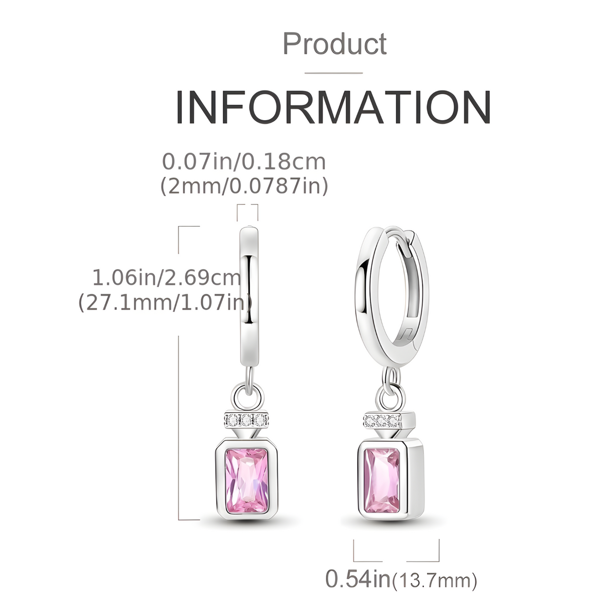 925 Sterling Silver Pink Drop Earrings for Women – Elegant Hoop Design 822