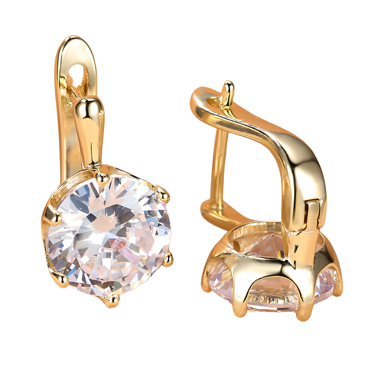 Women's Sparkling Gold Color Drop Earrings White Synthetic Zircon Round 647