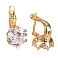 Women's Sparkling Gold Color Drop Earrings White Synthetic Zircon Round 647
